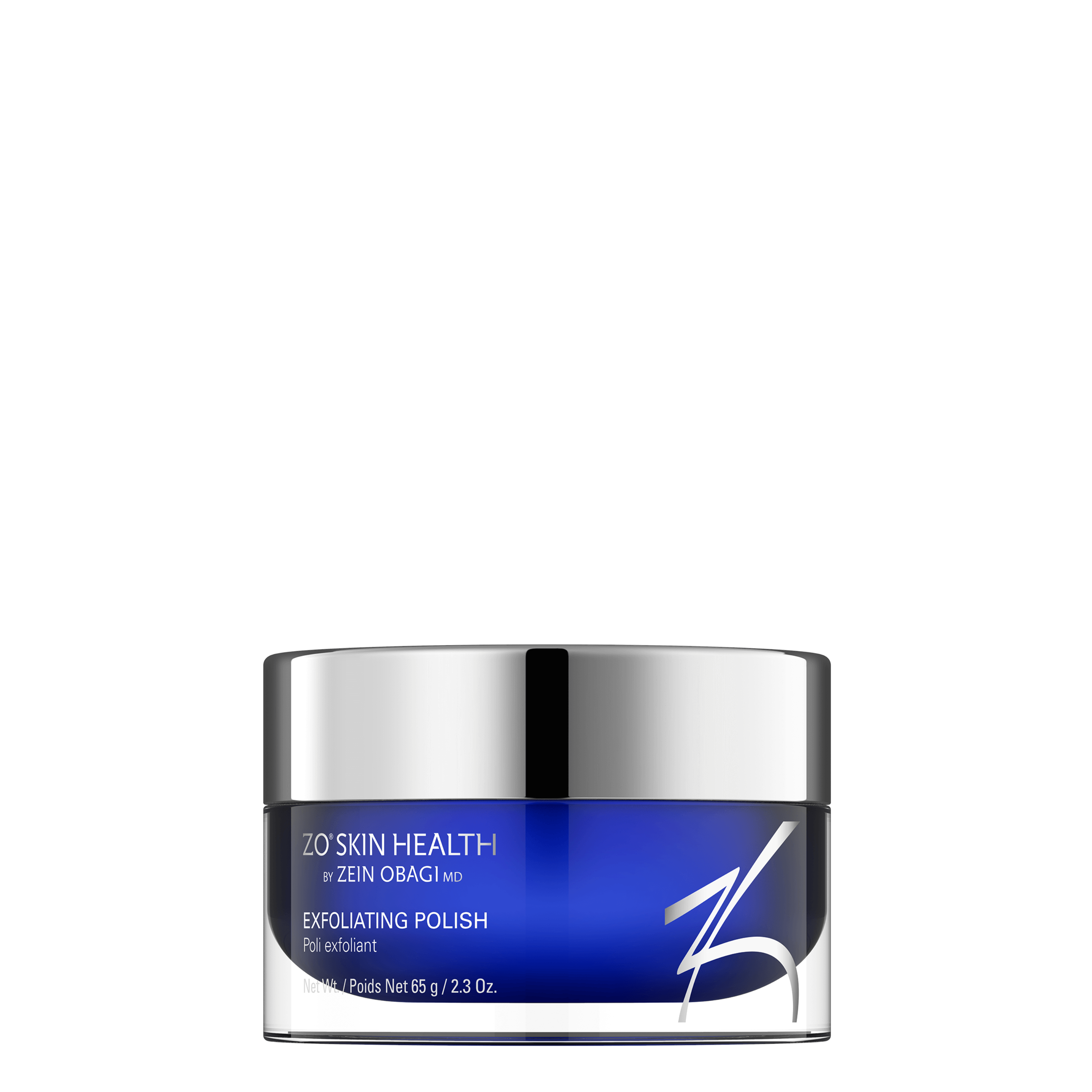 ZO Skin Health Exfoliating Polish in a blue jar for smoother and glowing skin.
