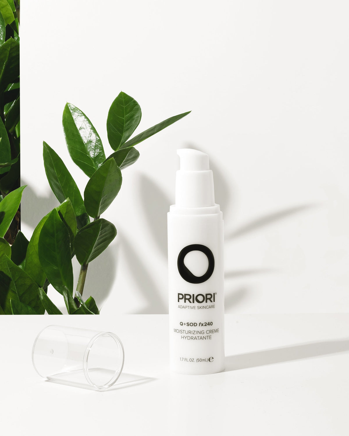 PRIORI Q+SOD Age Renew Moisturizing Cream bottle with green leaves