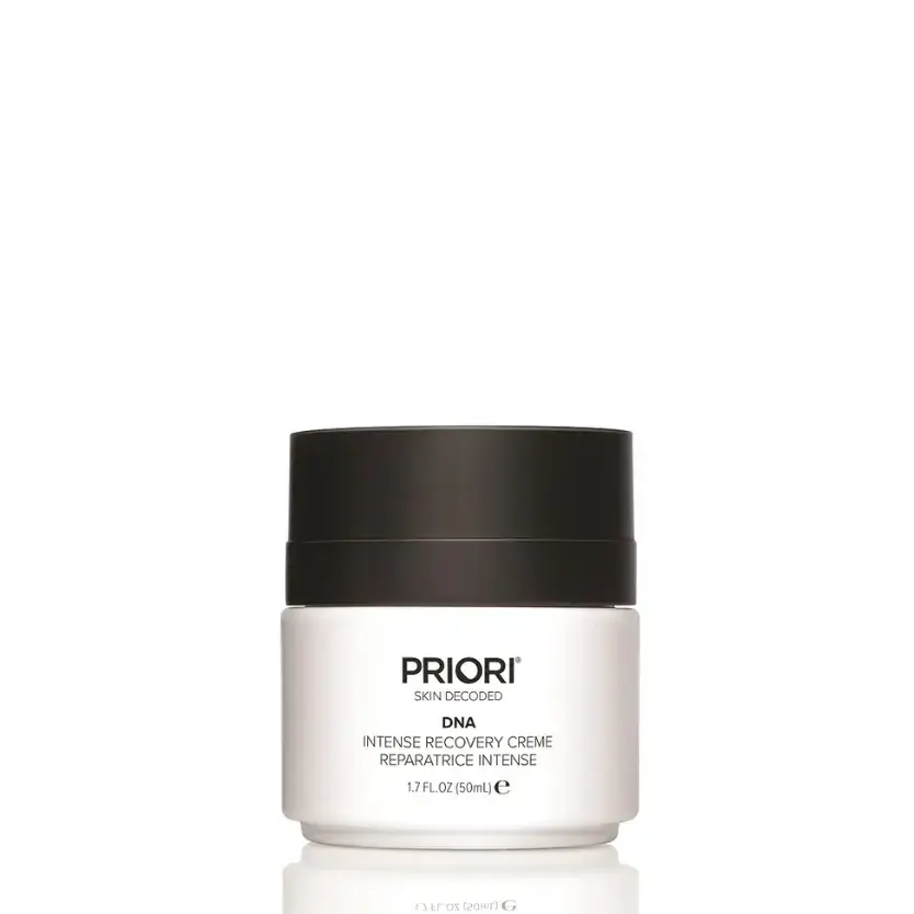 PRIORI® Skincare DNA Intense Recovery Creme in packaging and jar, designed for cellular protection and repair.