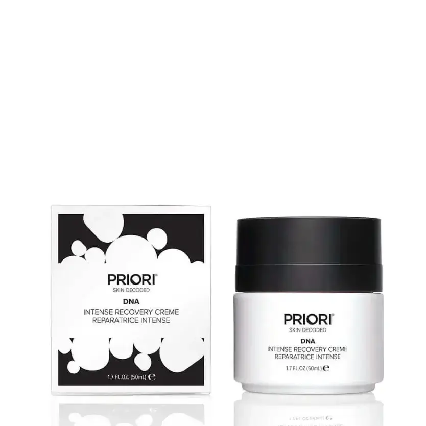 PRIORI® Skincare DNA Intense Recovery Creme in packaging and jar, designed for cellular protection and repair.