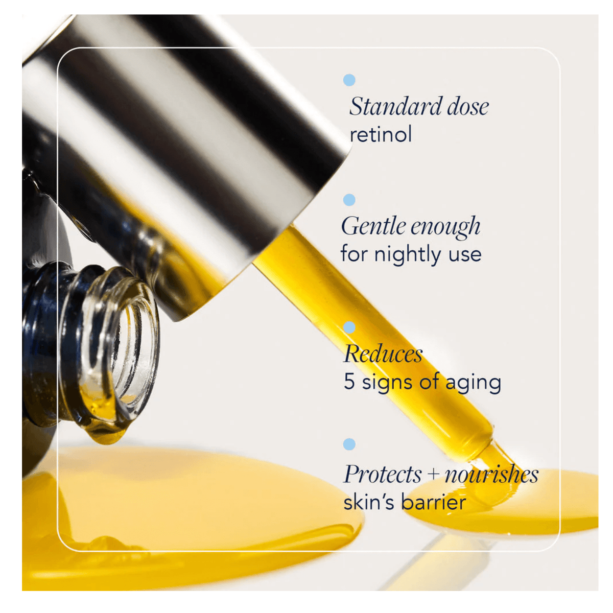 IMAGE Skincare AGELESS+ Retinol Pure Liquid Retinol 0.3% golden serum texture flowing from the dropper