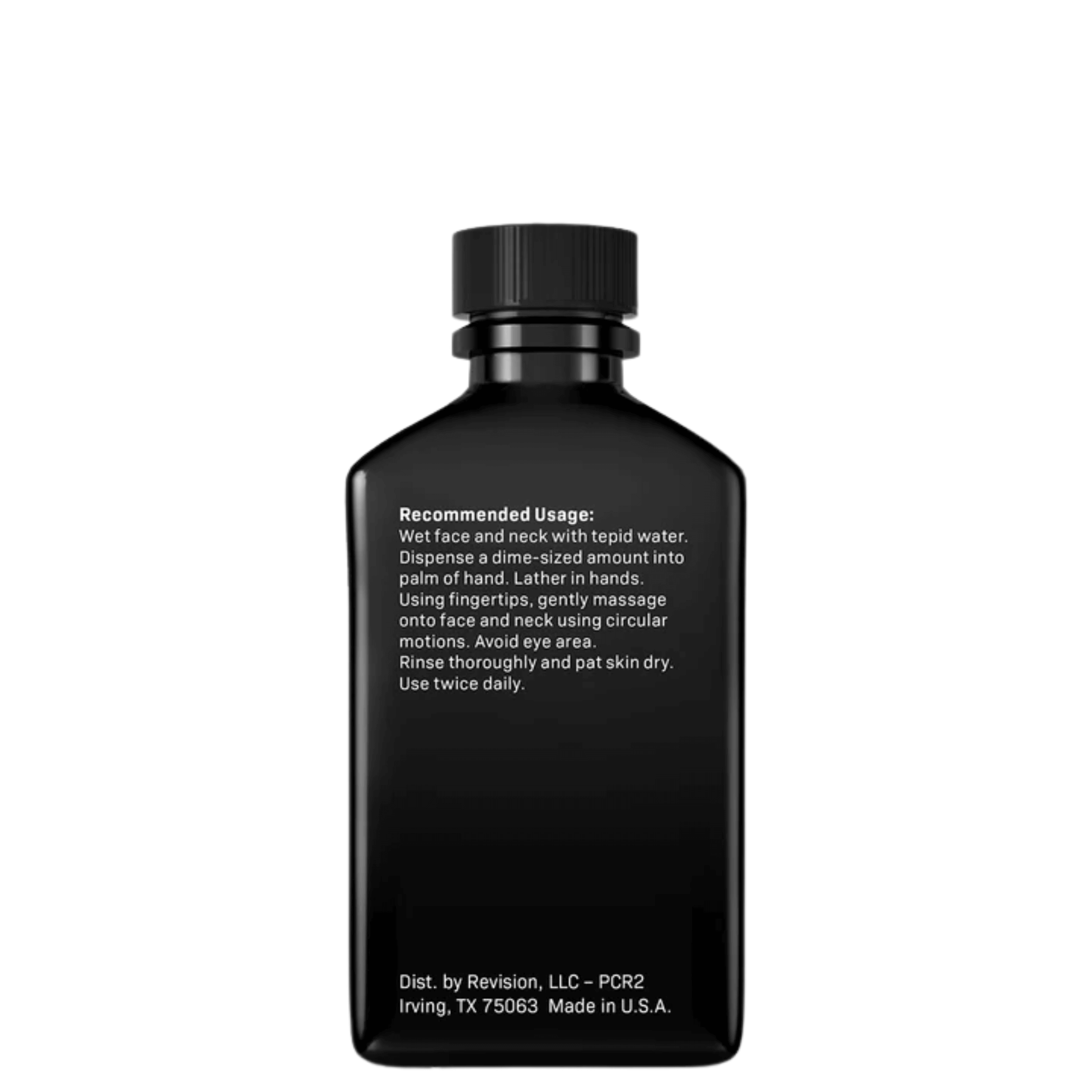 Revision Skincare Purifying Cleansing Gel™ usage instructions on black bottle.