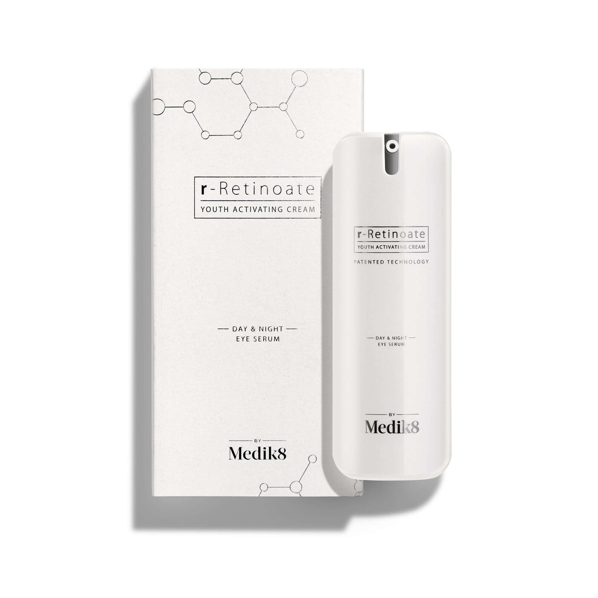 Medik8 r-Retinoate Day & Night Eye Serum packaging and bottle displayed against a clean background.