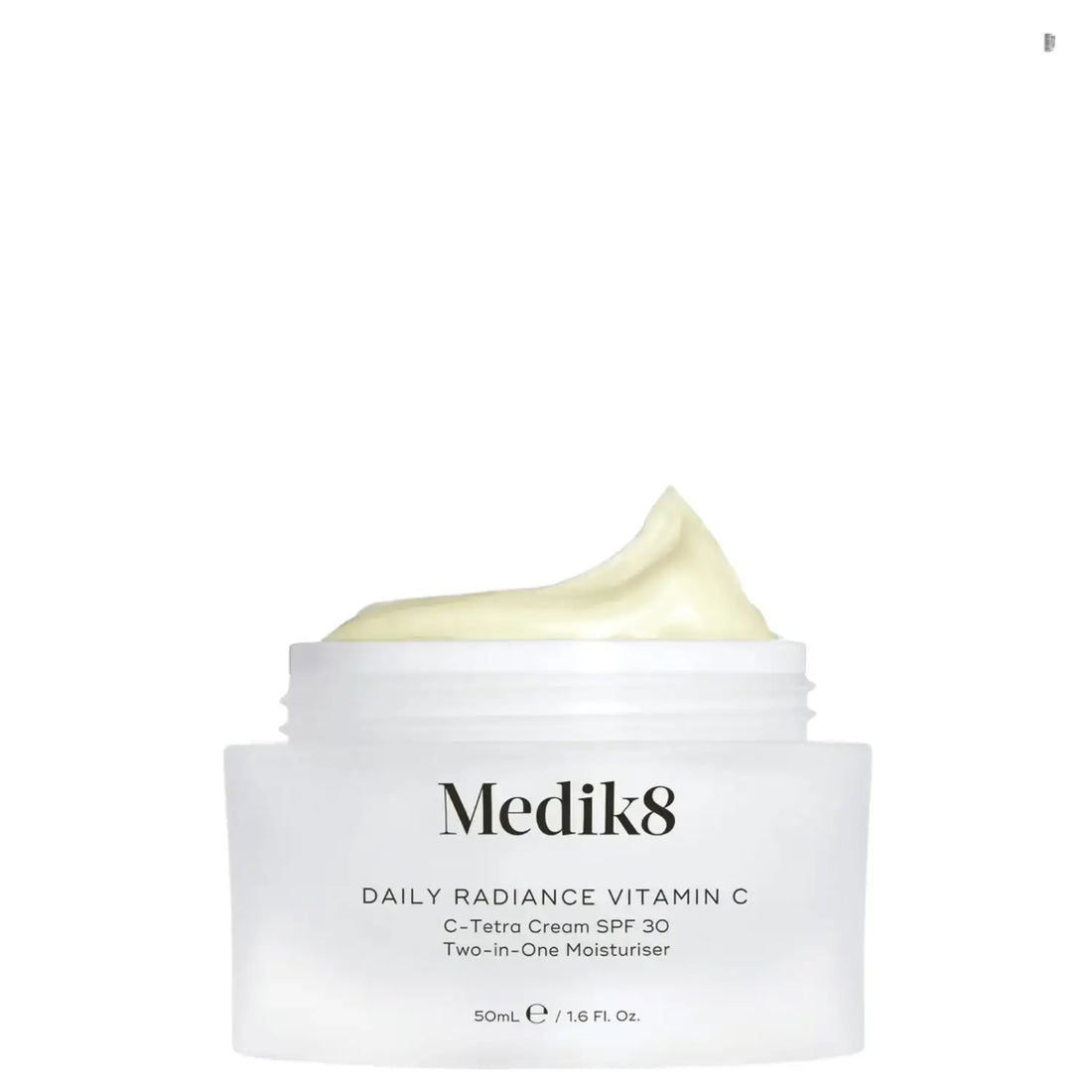 Medik8 Daily Radiance Vitamin C™ jar with cream, featuring 7% Vitamin C and SPF 30 protection.
