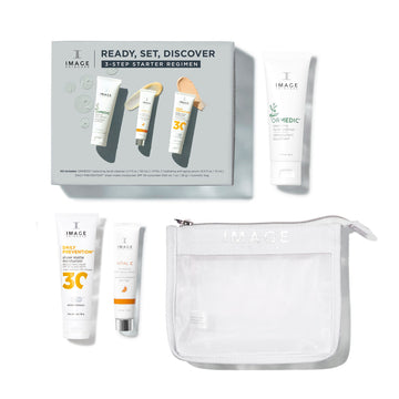 IMAGE Skincare Ready, Set, Discover Starter Set with cleanser, serum, SPF 30 and cosmetic bag