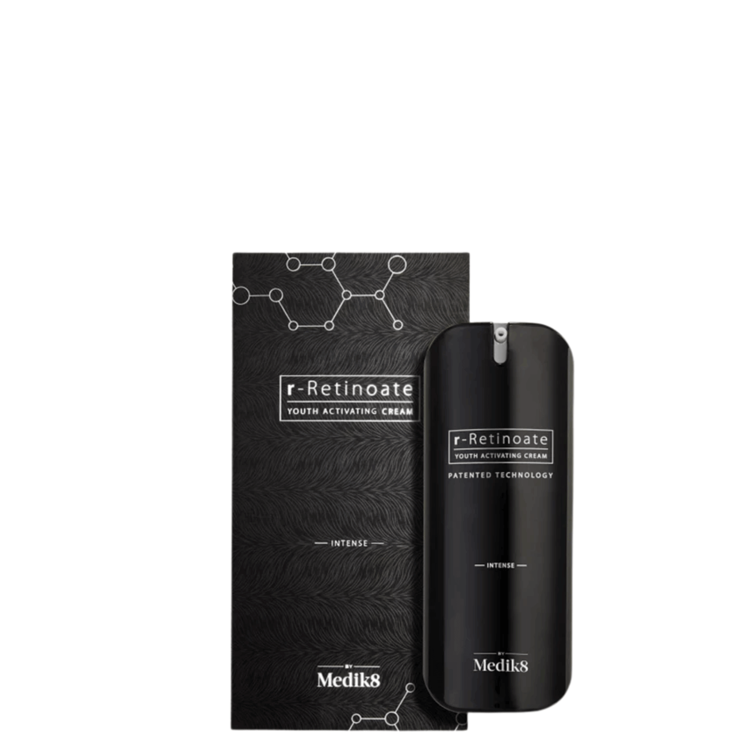 Medik8 r-Retinoate Intense™ youth activating cream in sleek packaging with advanced technology for age-defying skincare.