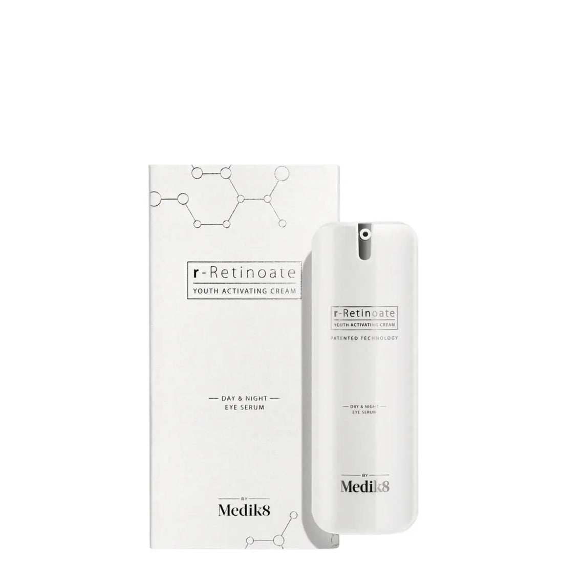 Medik8 r-Retinoate Day & Night Eye Serum™ packaging and bottle design for advanced eye care.