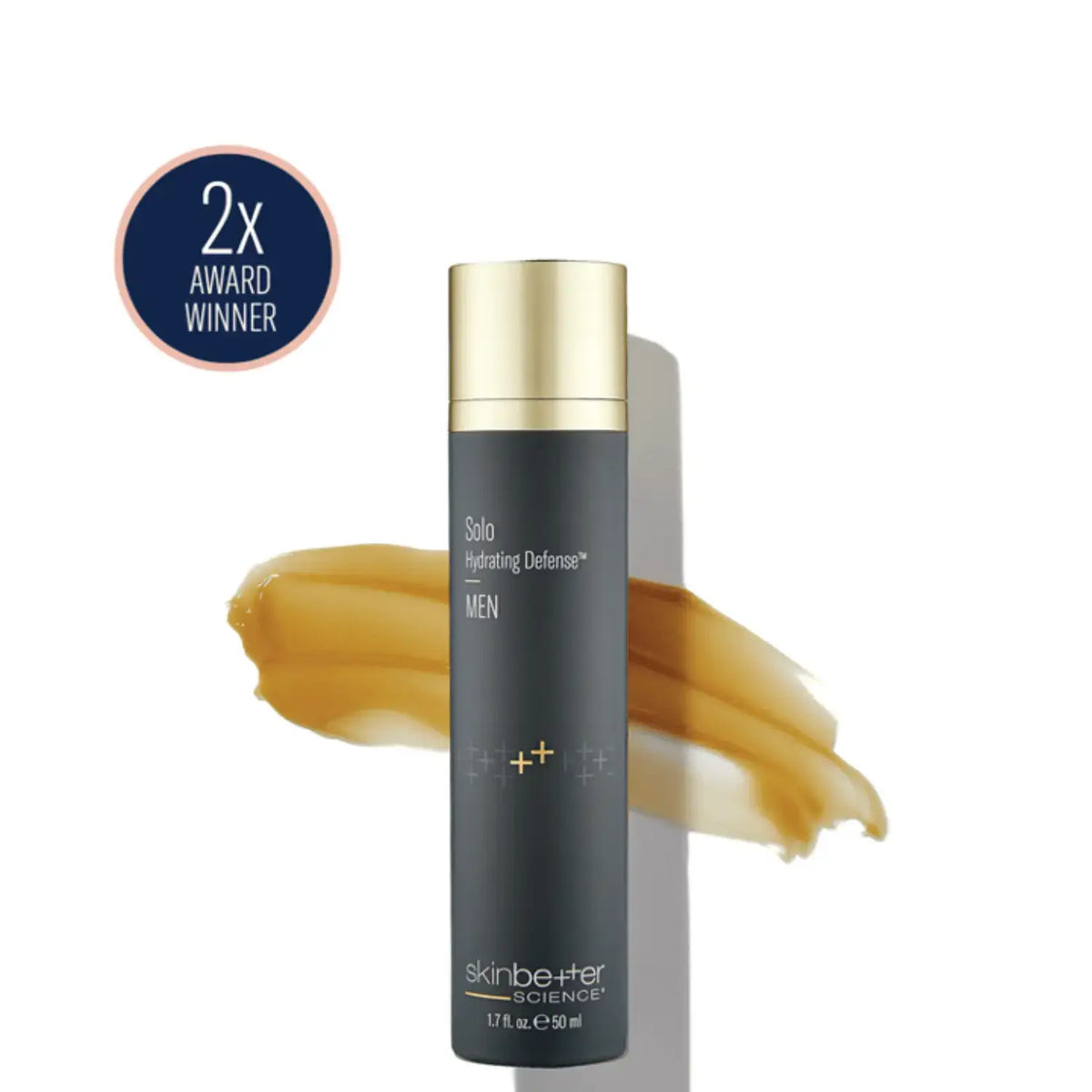 SkinBetter Science Solo Hydrating Defense™ Serum MEN with creamy texture and 2x award winner badge.