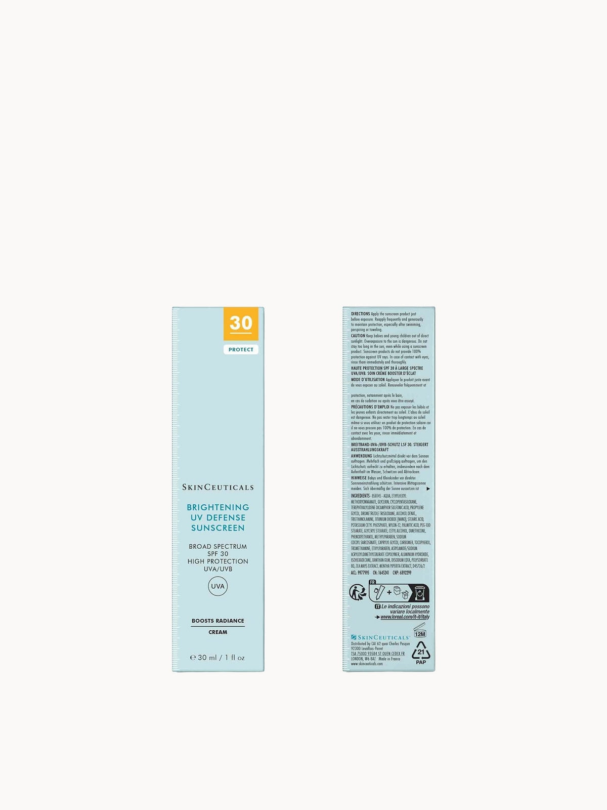 SkinCeuticals Brightening UV Defense SPF 30 carton front and back