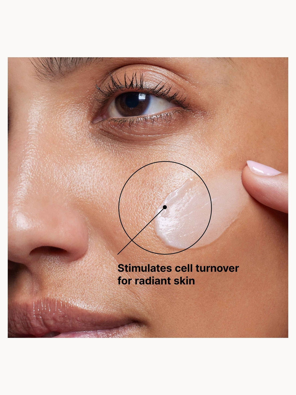 SkinCeuticals Glycolic 10 Renew Overnight applied to the cheek for radiant-looking skin