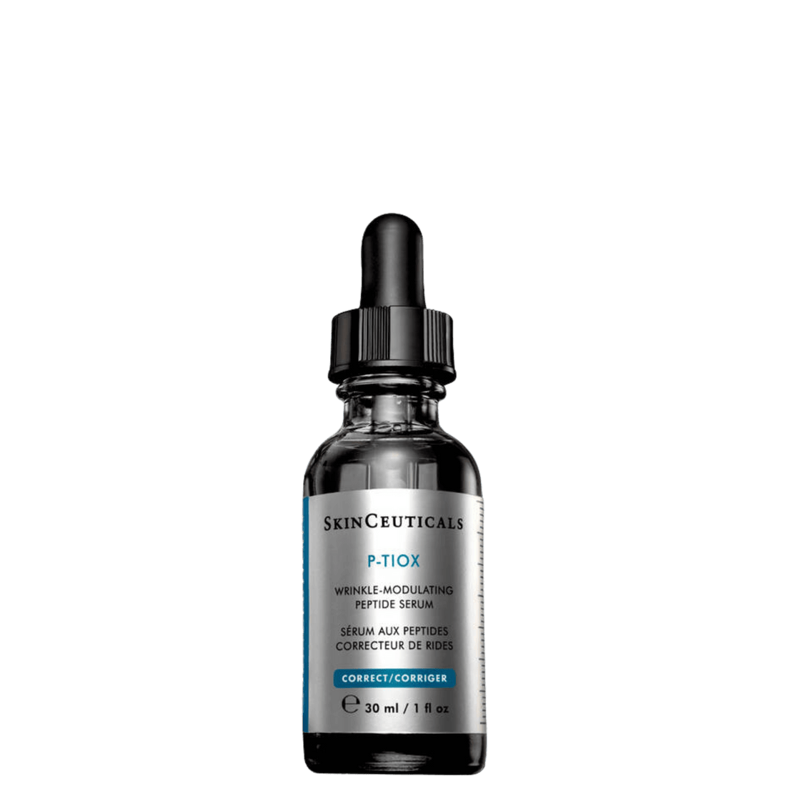 SkinCeuticals P-TIOX anti-wrinkle serum in a dropper bottle, targeting expression lines and promoting glass skin.