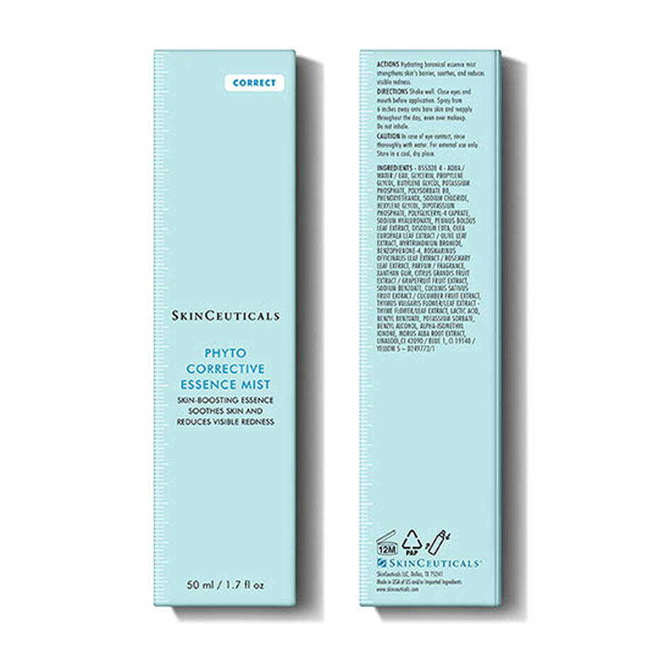SkinCeuticals Phyto Corrective Essence Mist packaging featuring soothing and hydrating details.
