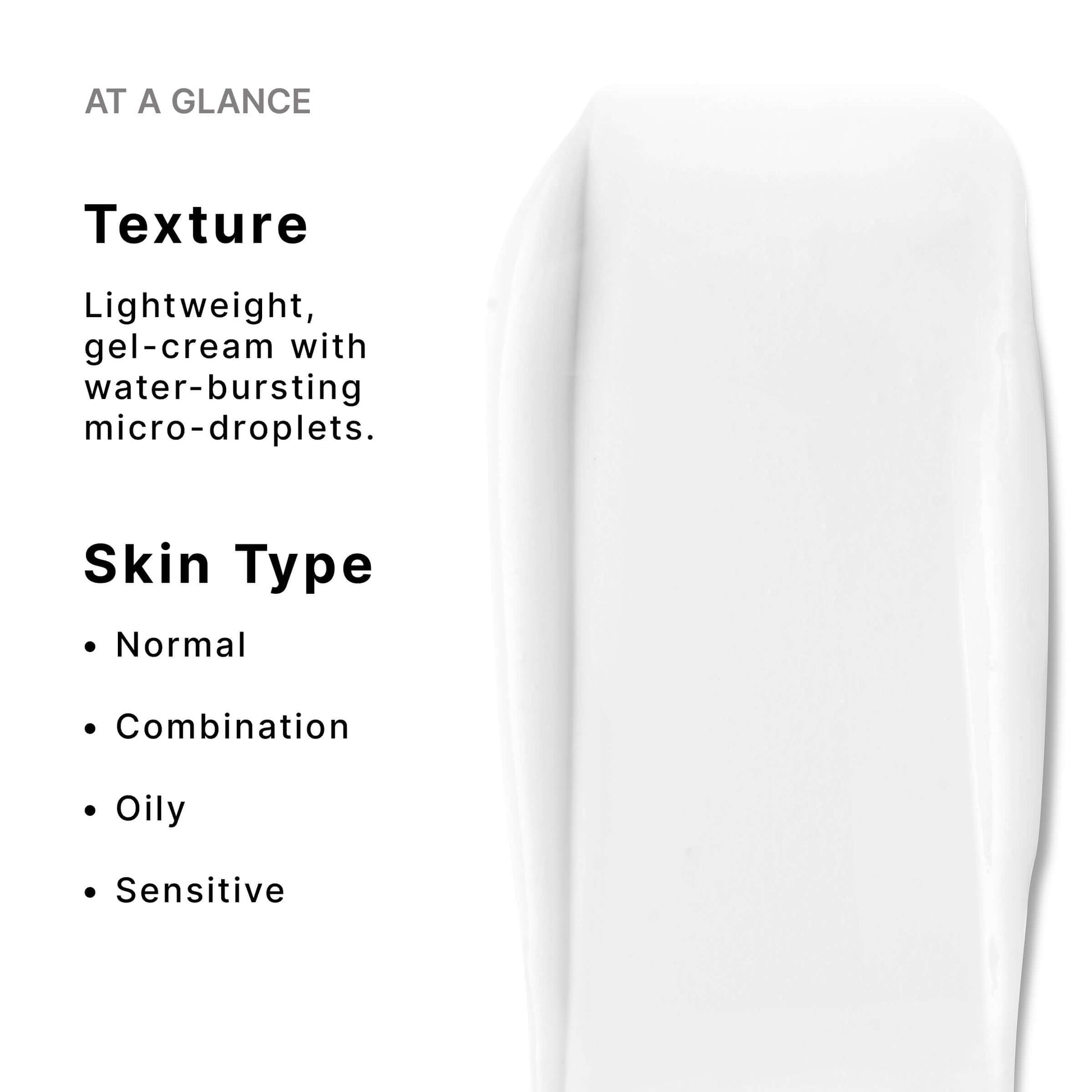 SkinCeuticals P-TIOX Cream texture showing lightweight gel-cream with water-bursting micro-droplets for all skin types.