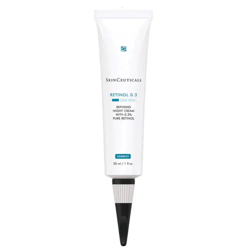 SkinCeuticals Retinol 0.3% refining night cream with pure retinol in a tube packaging.