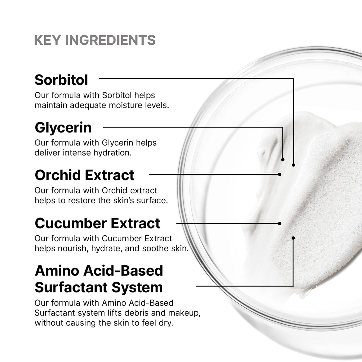 SkinCeuticals Soothing Cleanser key ingredients: sorbitol, glycerin, orchid and cucumber extracts