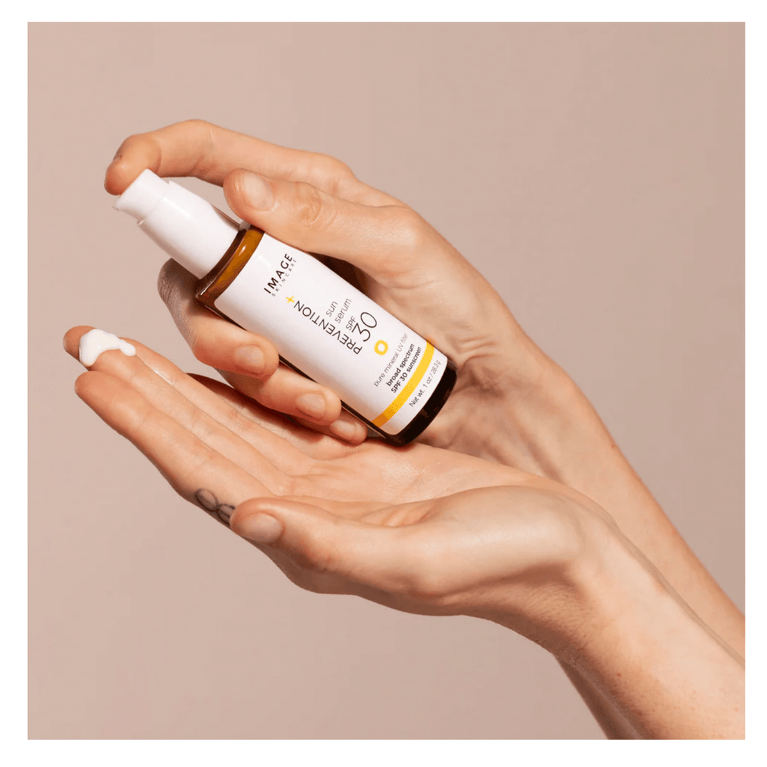 IMAGE Skincare PREVENTION+ Sun Serum SPF 30 Untinted mineral sunscreen in a sleek bottle for daily sun protection.