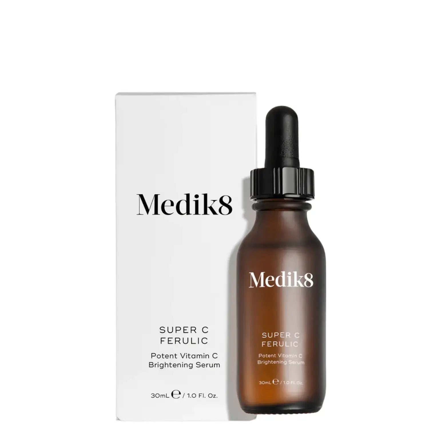 Medik8 Super C Ferulic™ serum bottle and packaging for brightening skin.