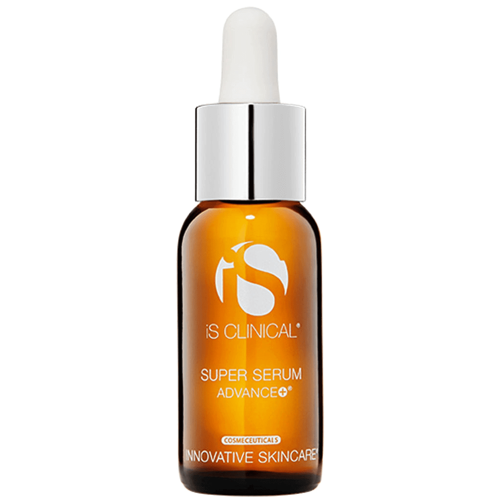 iS Clinical Super Serum Advance+ bottle with dropper for powerful vitamin C skincare treatment.