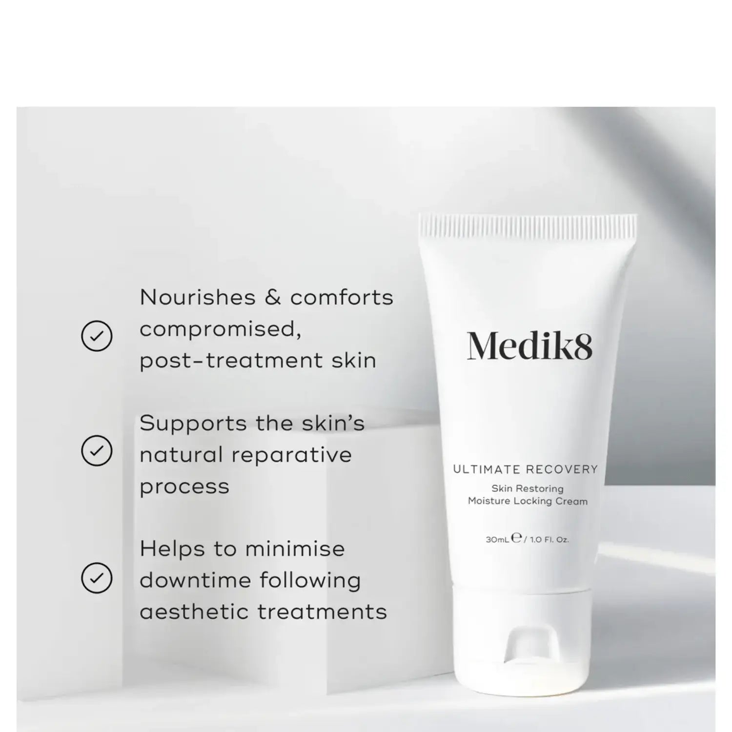 Medik8 Ultimate Recovery™ tube, nourishing post-treatment skin care for rapid recovery.