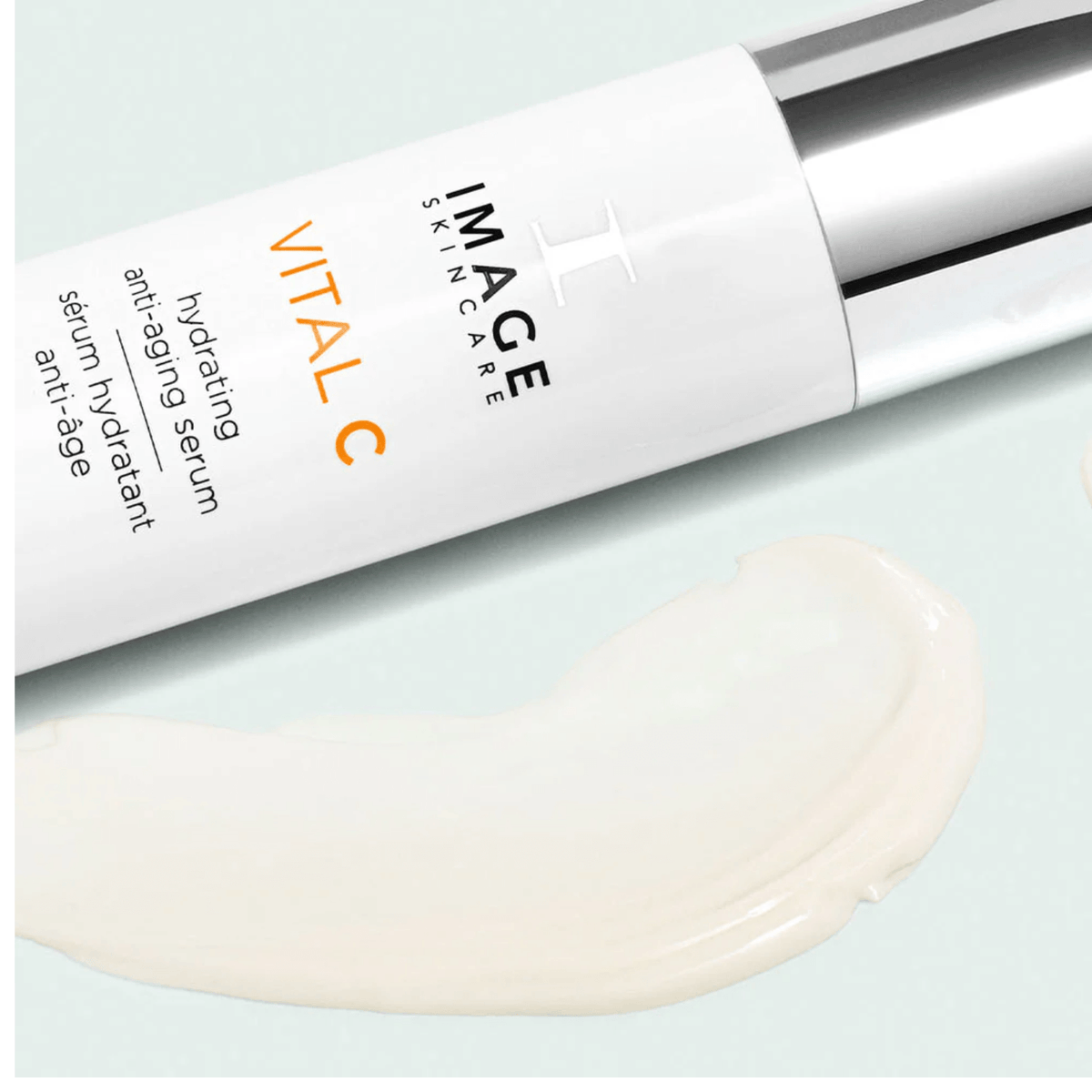 IMAGE Skincare VITAL C Hydrating Anti-Ageing Serum 50ml bottle shown with its creamy serum texture