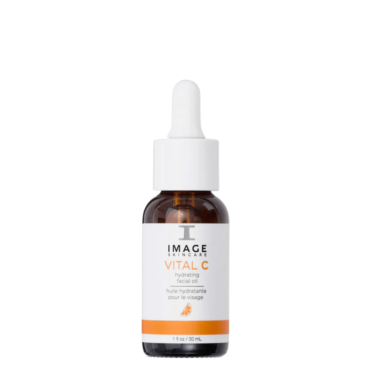IMAGE Skincare VITAL C Hydrating Facial Oil in amber bottle with dropper, designed for nourishing and hydrating skin.