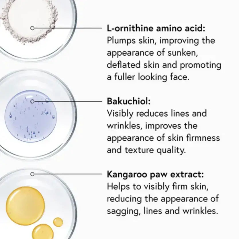 IMAGE VOL.U.LIFT ingredients: L-ornithine amino acid, Bakuchiol, Kangaroo paw extract for firmer, fuller skin.