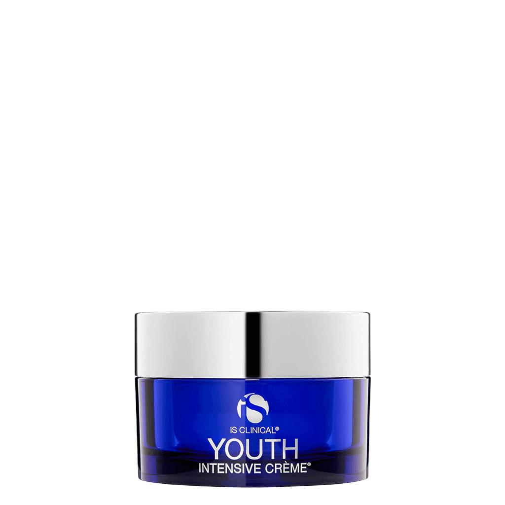 iS Clinical Youth Intensive Crème in a sleek blue jar, designed for hydration and age-defying benefits.
