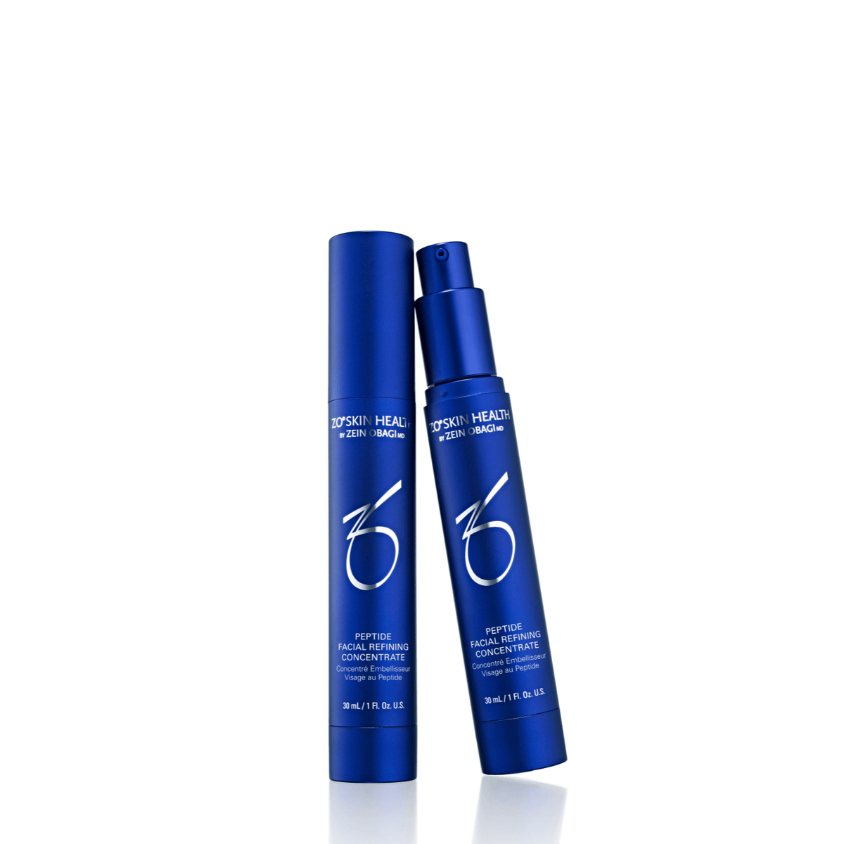 ZO Skin Health Peptide Facial Refining Concentrate bottles on a white background, showcasing advanced peptide technology.