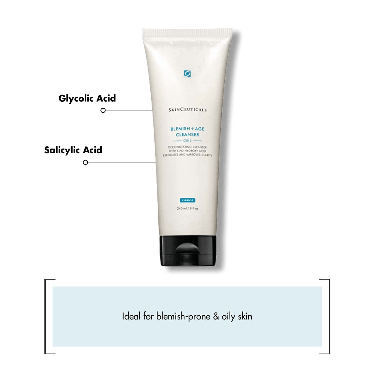 SkinCeuticals Blemish + Age Cleansing Gel with glycolic and salicylic acid for blemish-prone and ageing skin.