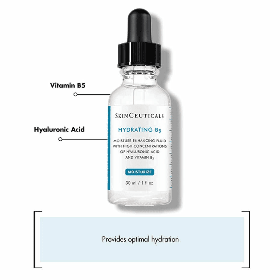 SkinCeuticals Hydrating B5 Gel Hyaluronic Acid Serum 30ml in a clear bottle delivering intense hydration.