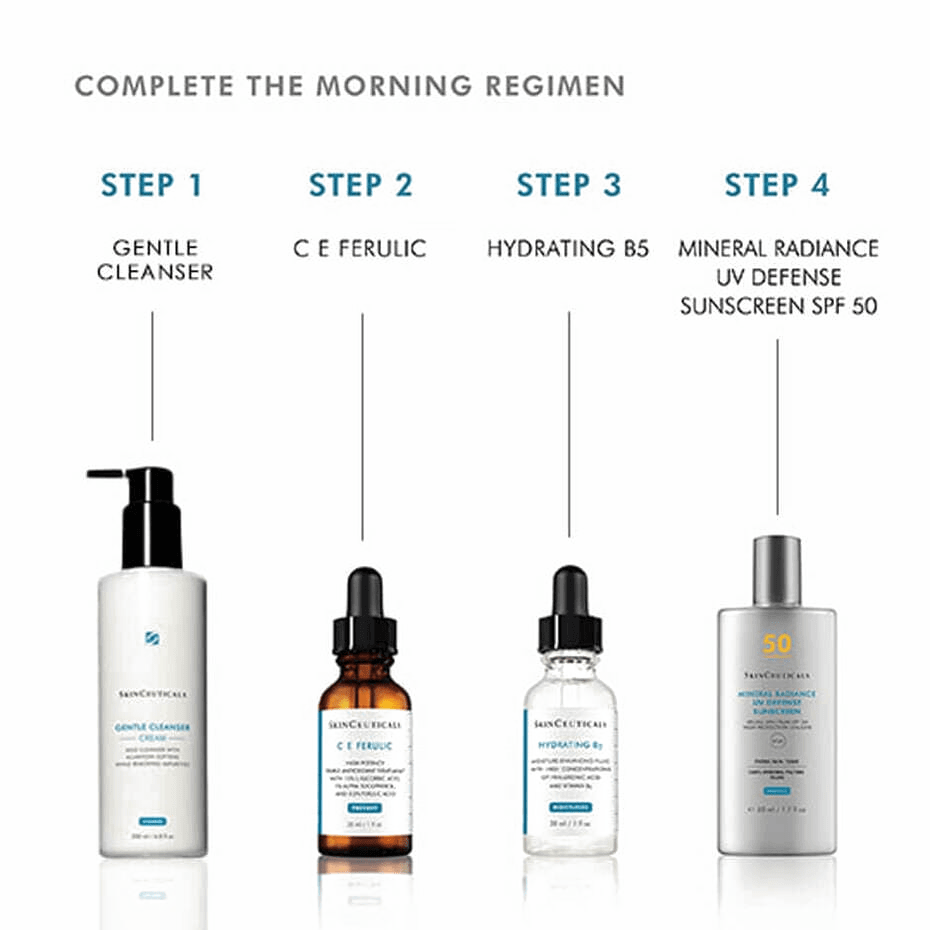 SkinCeuticals Hydrating B5 Gel Hyaluronic Acid Serum 30ml as part of morning skincare regimen steps.