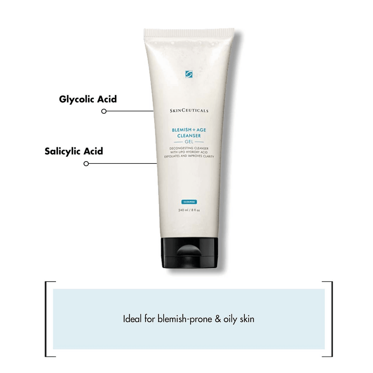 SkinCeuticals Blemish + Age Cleansing Gel 240ml key ingredients: glycolic acid and salicylic acid