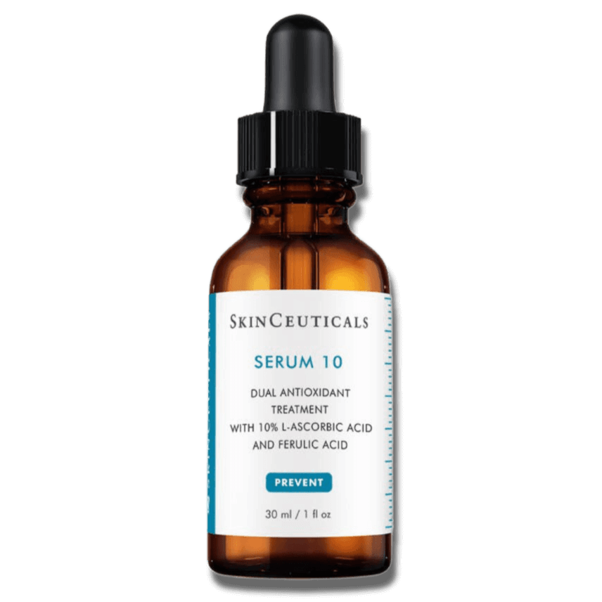 SkinCeuticals Serum 10 bottle featuring 10% pure L-ascorbic acid and ferulic acid for brighter skin.